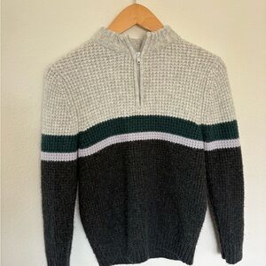 Cat & Jack Cream, Forest Green & Dark Gray Half-Zip Sweater